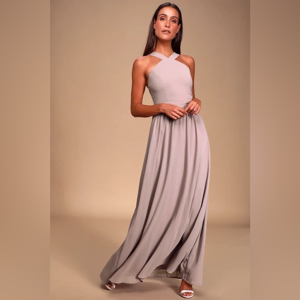 Lulus Air of Romance Maxi Dress in Taupe Size‎ Small